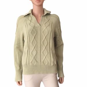NWOT Vintage Orivs cotton green cable V neck sweater